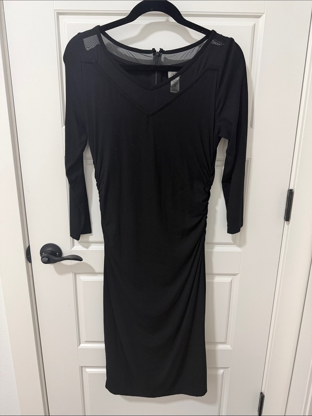 Cache Black Long Sleeve V-Neck Ruched Midi Dress